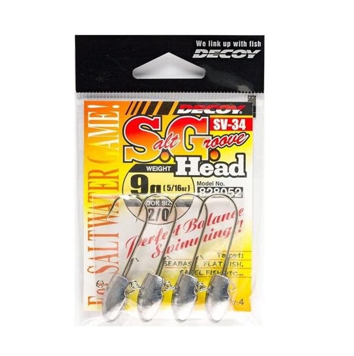 Decoy SV-34 S.G. (Salt Groove) Head - 3/16oz (5g) / #2/0 - 4pk-3/16oz (5g) / #3/0 - 4pk-1/4oz (7g) / #2/0 - 4pk-1/4oz (7g) / #3/0 - 4pk-5/8oz (18g) / #4/0 - 2pk-3/4oz (21g) / #4/0 - 2pk-1oz (28g) / #5/0 - 2pk-1 1/4oz (36g) / #5/0 - 2pk - Carolina Fishing Tackle LLC