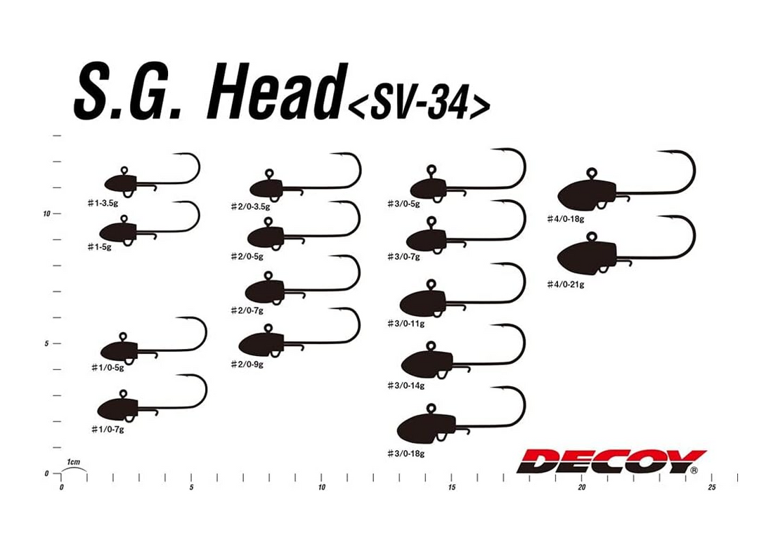 Decoy SV-34 S.G. (Salt Groove) Head - 3/16oz (5g) / #2/0 - 4pk-3/16oz (5g) / #3/0 - 4pk-1/4oz (7g) / #2/0 - 4pk-1/4oz (7g) / #3/0 - 4pk-5/8oz (18g) / #4/0 - 2pk-3/4oz (21g) / #4/0 - 2pk-1oz (28g) / #5/0 - 2pk-1 1/4oz (36g) / #5/0 - 2pk - Carolina Fishing Tackle LLC