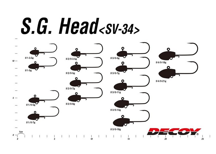 Decoy SV-34 S.G. (Salt Groove) Head - 3/16oz (5g) / #2/0 - 4pk-3/16oz (5g) / #3/0 - 4pk-1/4oz (7g) / #2/0 - 4pk-1/4oz (7g) / #3/0 - 4pk-5/8oz (18g) / #4/0 - 2pk-3/4oz (21g) / #4/0 - 2pk-1oz (28g) / #5/0 - 2pk-1 1/4oz (36g) / #5/0 - 2pk - Carolina Fishing Tackle LLC