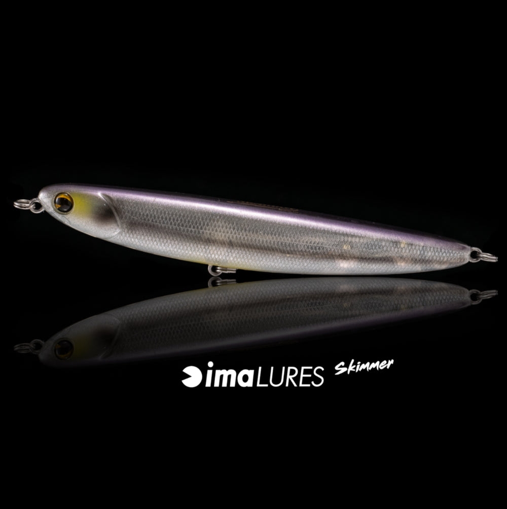 Ima Skimmer Walking Bait - #104 Chartreuse Shad-#109 Ghost Minnow-#135 Bone-#153 Blue Back Herring-#185 Chrome-#188 Ghost Chartreuse Herring-#191 Real Ghost Shad - Carolina Fishing Tackle LLC