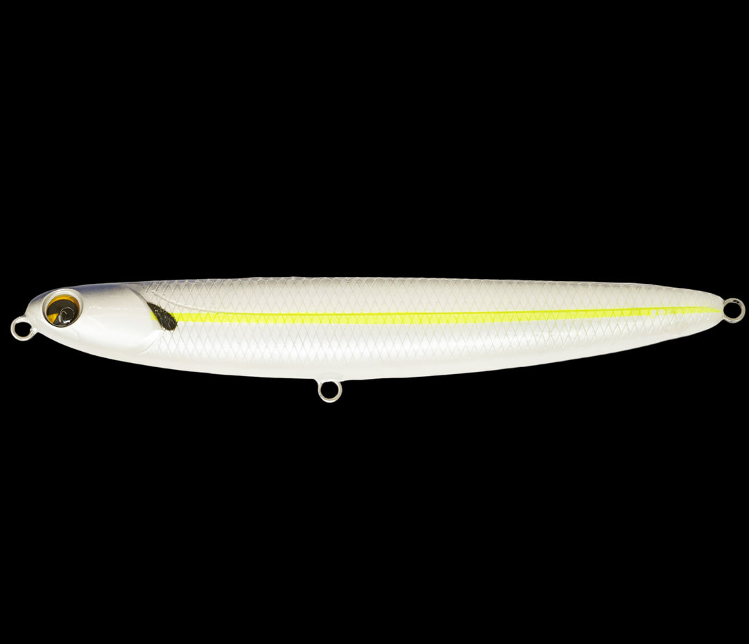 Ima Skimmer Walking Bait - #104 Chartreuse Shad-#109 Ghost Minnow-#135 Bone-#153 Blue Back Herring-#185 Chrome-#188 Ghost Chartreuse Herring-#191 Real Ghost Shad - Carolina Fishing Tackle LLC