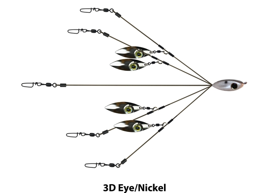 Picasso Lures Original Bait Ball School-E-Rig (3D Eye Blades) - Nickel 3D Eye Blades - Carolina Fishing Tackle LLC