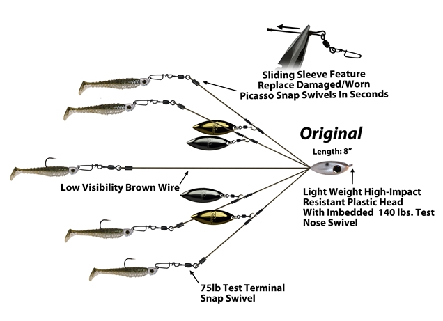 Picasso Lures Original Bait Ball School-E-Rig - Gold Blades - Carolina Fishing Tackle LLC