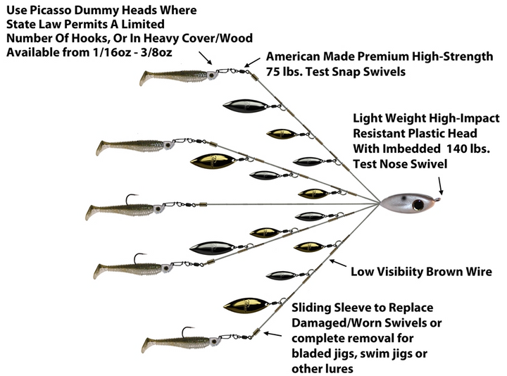 Picasso Lures Original Flash Back Umbrella Rig - Shad nickel/gold - Carolina Fishing Tackle LLC