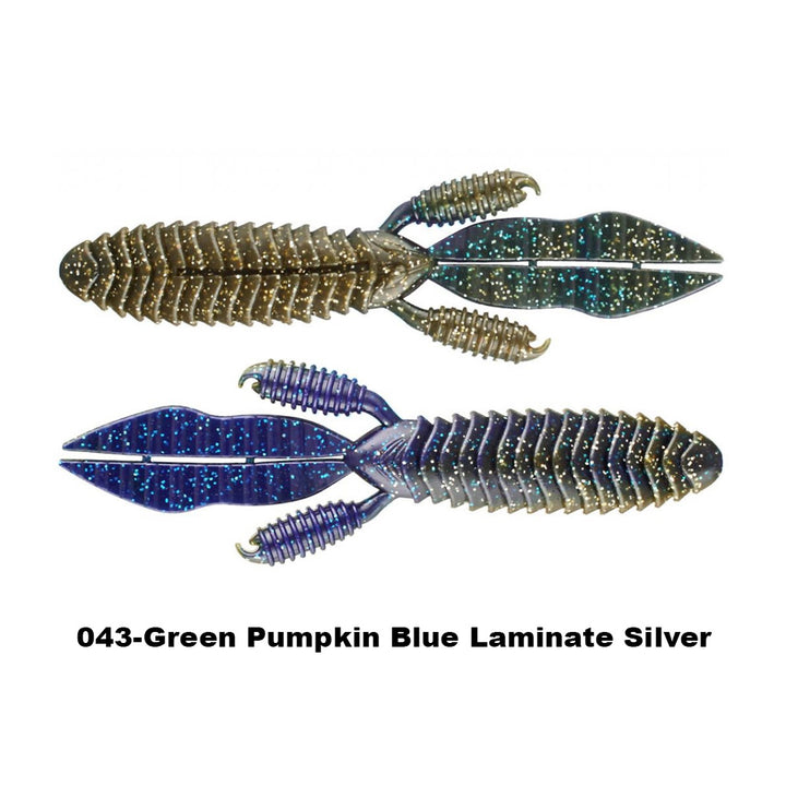 Reins Fishing 4” Punchin’ Predator 6pk Creature Bait - #005 Green Pumpkin Blue-#012 Junebug-#022 Black Blue Flake-#063 Spring Gill-#002 Green Pumpkin-#040 Green Pumpkin Silver-#043 Green Pumpkin Blue Laminate Silver - Carolina Fishing Tackle LLC