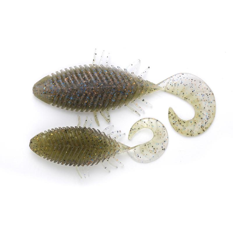 Imakatsu 4" Flat Head Curly 4pk - #364 Kosan Shrimp / 4in - 4pk-#S-471 Moss Green Kogiru / 4in - 4pk - Carolina Fishing Tackle LLC