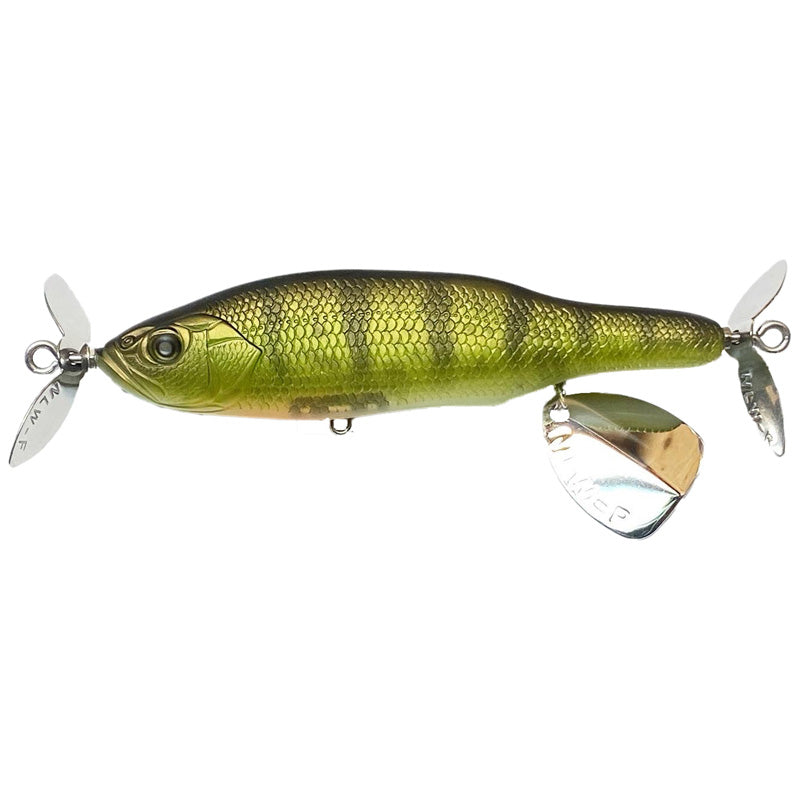Nishine Lure Works Abino 110F Propbait - Ghost Shad-Pearl Flash-Yellow Perch - Carolina Fishing Tackle LLC
