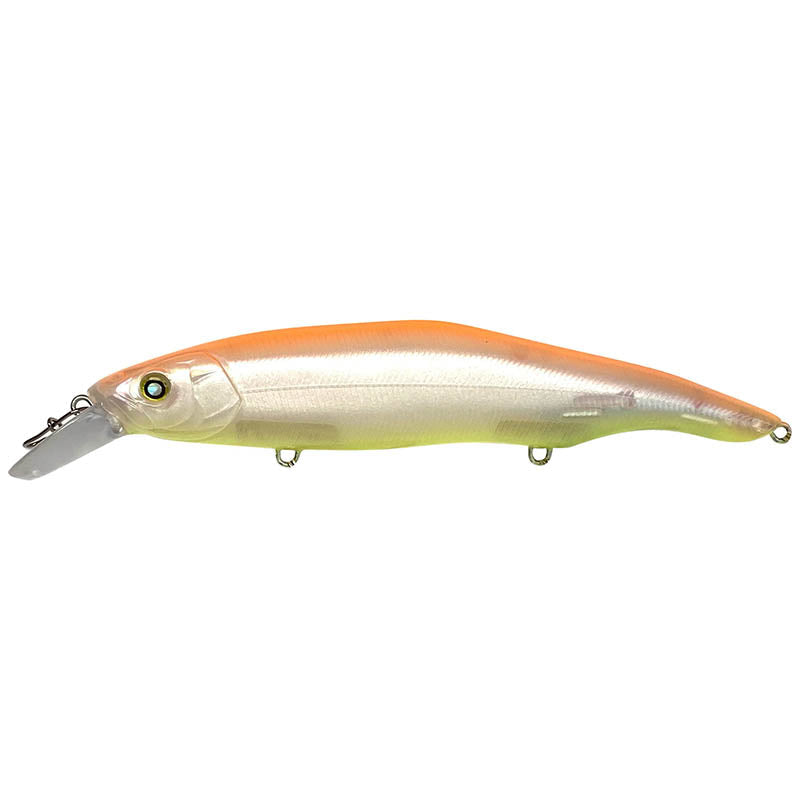 Nishine Lure Works Erie 115 TW Topwater Minnows - Peach-Pearl Core Ghost-Wakasagi - Carolina Fishing Tackle LLC