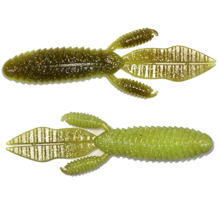 Reins Fishing 4” Punchin’ Predator 6pk Creature Bait - #005 Green Pumpkin Blue-#012 Junebug-#022 Black Blue Flake-#063 Spring Gill-#002 Green Pumpkin-#040 Green Pumpkin Silver-#043 Green Pumpkin Blue Laminate Silver - Carolina Fishing Tackle LLC