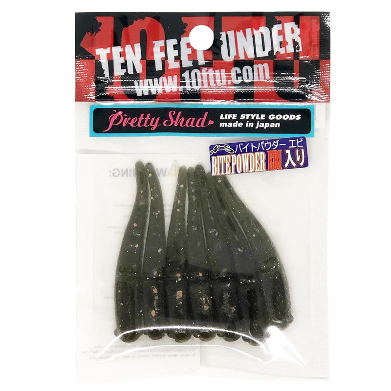 Ten Feet Under 2.2” Pretty Shad 7pk - #02 Black-#03 Oil-#04 Watermelon Pepper-#05 Green Pumpkin Pepper-#06 Smoke/Silver Flake-#07 Watermelon-#08 Watermelon/Red Flake-#09 Smoke-#11 Light Pumpkin/Blue Flake-#12 Bubblegum Pink - Carolina Fishing Tackle LLC