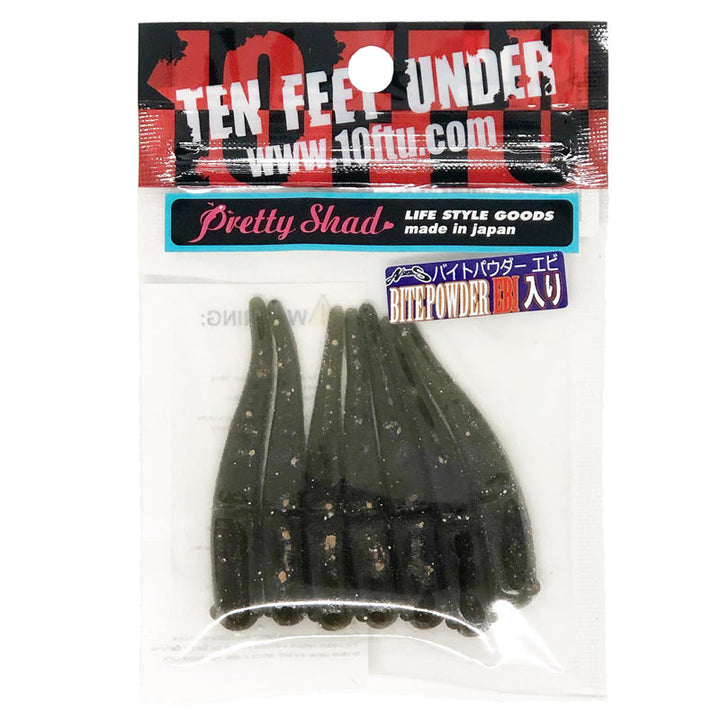 Ten Feet Under 2.2” Pretty Shad 7pk - #02 Black-#03 Oil-#04 Watermelon Pepper-#05 Green Pumpkin Pepper-#06 Smoke/Silver Flake-#07 Watermelon-#08 Watermelon/Red Flake-#09 Smoke-#11 Light Pumpkin/Blue Flake-#12 Bubblegum Pink - Carolina Fishing Tackle LLC
