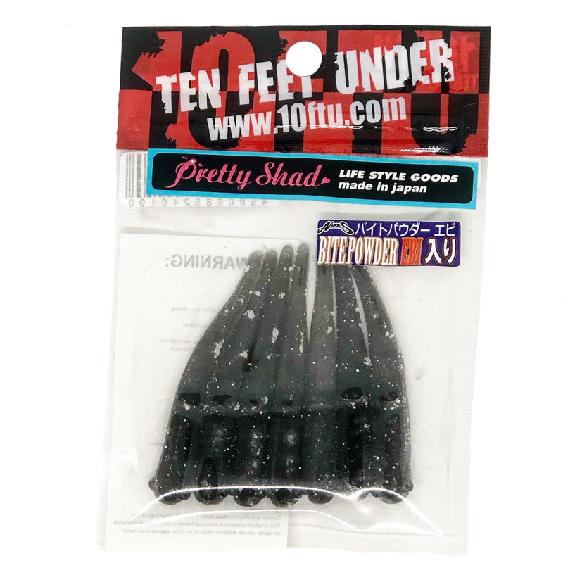 Ten Feet Under 2.2” Pretty Shad 7pk - #02 Black-#03 Oil-#04 Watermelon Pepper-#05 Green Pumpkin Pepper-#06 Smoke/Silver Flake-#07 Watermelon-#08 Watermelon/Red Flake-#09 Smoke-#11 Light Pumpkin/Blue Flake-#12 Bubblegum Pink - Carolina Fishing Tackle LLC